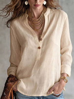 Button Detail Long Sleeve Shirt in Apricot, front view