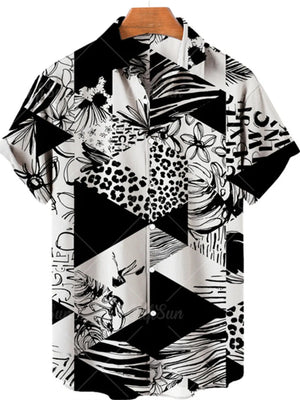 Men's Plus Size Printed Button Up Short Sleeve Shirt, model styling view