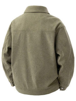 Men's Plus Size Corduroy Button Up Jacket in Black, side view