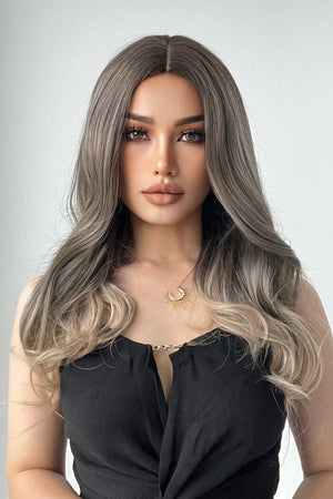 Ombre Wave Synthetic Wig in Ash Brown/Blonde, styled with loose waves and a center part.