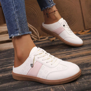Round Toe Pink Slip-on Flats in Pink, front view