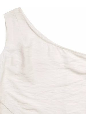 Cream one-shoulder top with textured fabric detail