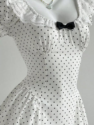 Lace Detail Polka Dot Mini Dress, close-up detail