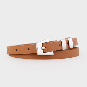 Caramel cowhide leather belt with silver buckle detail