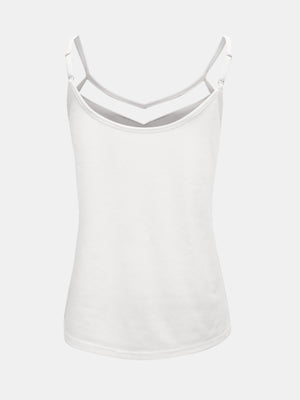 White V-neck cami with double strap detail and adjustable straps