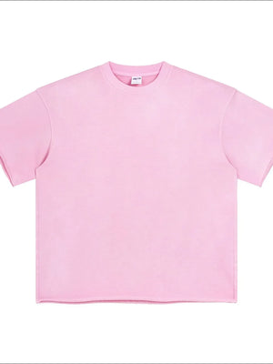Blush pink boxy t-shirt with raw hem and crew neck