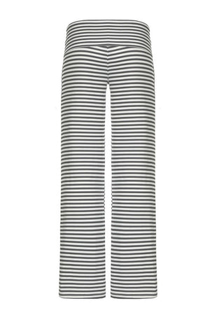 Coastal Stripe Palazzo Pants in gray and white horizontal stripes, wide leg cut