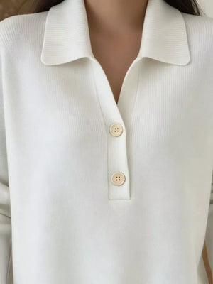 Full Size Button Detail Long Sleeve Sweater Plus in Orange-red, model styling view
