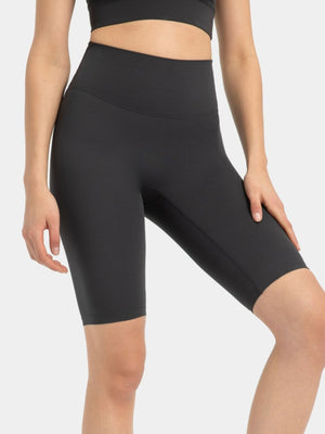 Sculpted Active Bike Shorts in Dark Gray with a high waist and mid-thigh length.