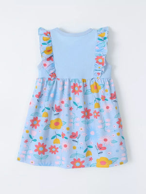 Children's Ruffled Floral Print Dress, back view