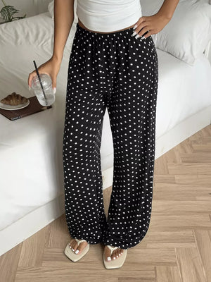 Polka Dot Wide-leg Pants in Black, model styling view