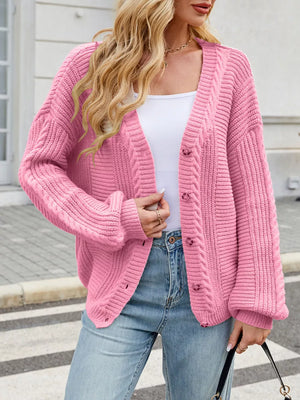 Cable Knit Button-up Cardigan in Black, view 14
