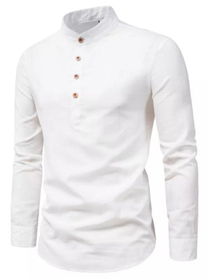 Men's Plus Size Casual Mandarin Collar Shirt in Coffee, fabric detail