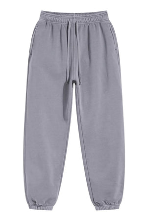Gray relaxed fit sweatpants with drawstring and elastic cuffs