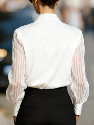 Elegant Shirt With Sheer Striped Sleeves in Scarlet, side view