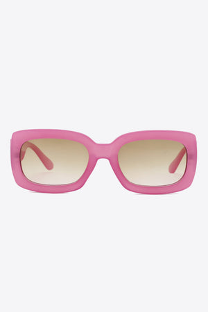 Bubblegum pink acetate rectangular sunglasses with gradient lenses