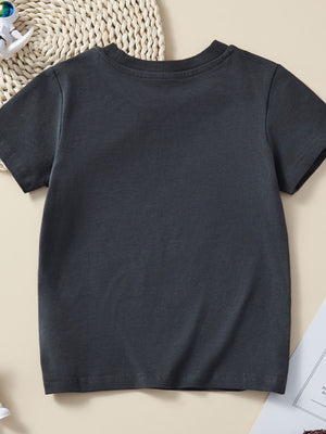 Kids dark gray cotton crew neck t-shirt with short sleeves.