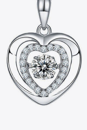 Silver heart necklace with diamond halo and central stone