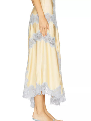 Beige cami and skirt set with lace trim detail