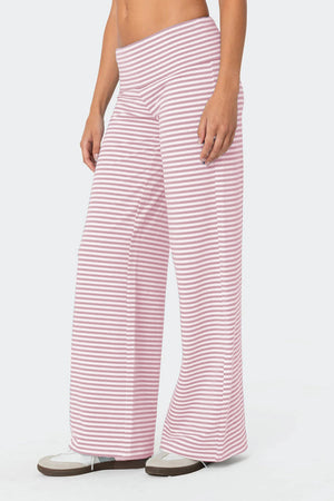 Coastal Stripe Palazzo Pants in blush pink and white stripes, wide leg, casual beachwear.