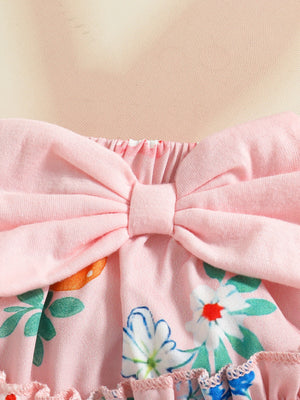 Pink baby set with floral print and large bow detail