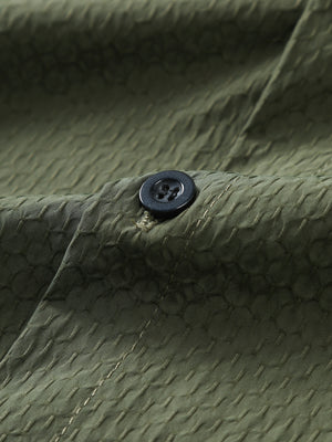 Army green cotton casual shirt with textured pattern and button detail