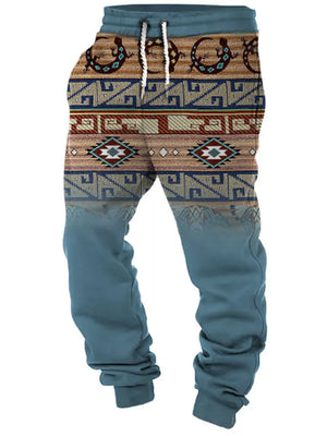 Men's Full Size Geometric Drawstring Joggers in Olive, front view