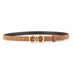 Brown cowhide leather belt with double circle buckle