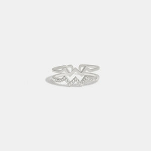 Silver zigzag split band ring with cubic zirconia accents