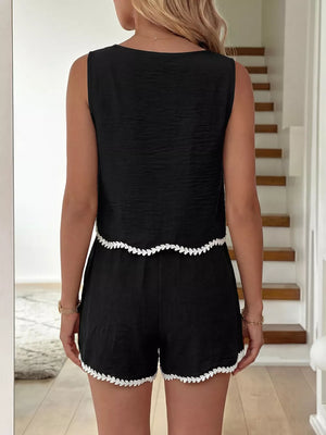 Black tank top and shorts set with white trim detail