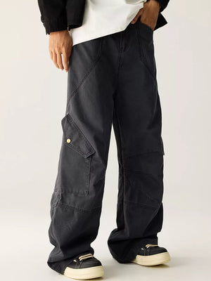 Men's relaxed fit dark gray cotton cargo sweatpants with multiple pockets.