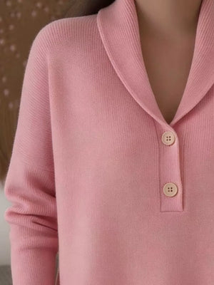 Button Detail Long Sleeve Sweater in Navy Blue, model styling view