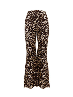 Leopard print bell bottom pants with a flared leg