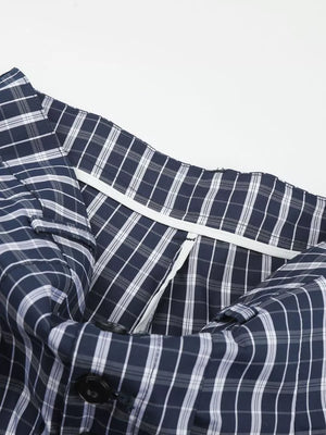Men's Wide Leg Plaid Button-front Pants, fit detail