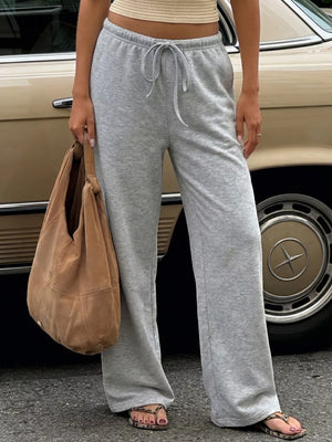 Drawstring Wide-leg Sweatpants in Gray, front view
