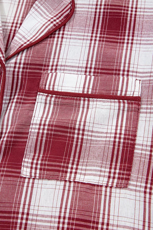 Cozy cotton plaid lounge set top with chest pocket and contrast trim