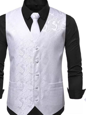 Men's Full Size Paisley Print Button Up Vest, front view
