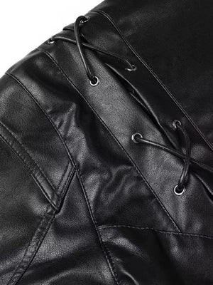Belted Leather Jacket With Shawl Collar in Dark Brown, view 12