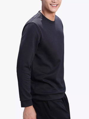 Men's dark gray crew neck long sleeve sweatshirt with textured fabric