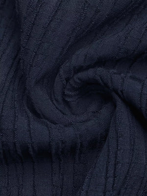 Navy ribbed peplum tube top and wide-leg pants set fabric detail