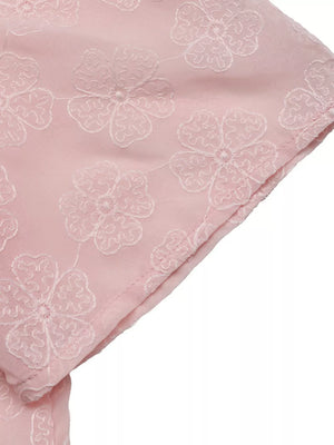 Pink embroidered floral blouse with pearl trim detail