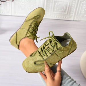 Lace Up Round Toe Sneakers in Brown, back view