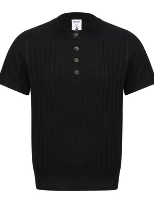 Men's Short Sleeve Ribbed Henley Top in Apricot, model styling view