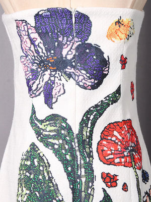 Strapless Floral Mini Dress in White, product detail