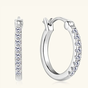 Silver pave-set mini hoop earrings with clear stones