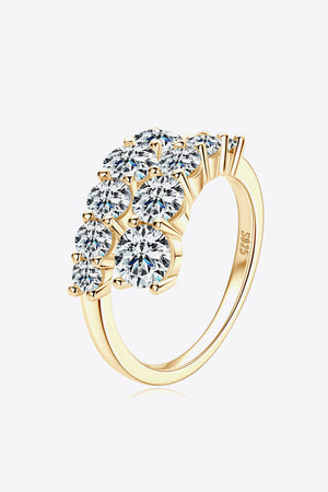 Gold cascading cluster diamond ring with 925 sterling silver band