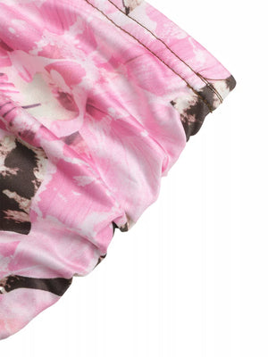 Leopard floral bodycon maxi skirt in blush pink with ruching detail.