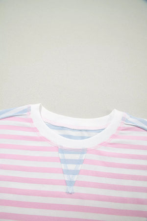 Casual Stripe Oversize Dolman Sleeve T Shirt in Blush Pink, back view