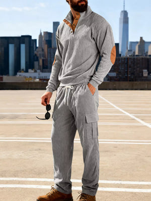 Men's Casual Button Detail Top And Pants Set in Gray, product detail