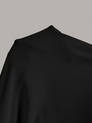 Black sleeveless round neck midi dress fabric detail